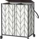 WOWLIVE Laundry Basket with Wheels, Heavy Duty Laundry Hamper with Wood Lid, Clothes Hamper with Divided Removable Liner Bag, Large Capacity Iron-Made Laundry Sorter Laundry Room Organization (Beige), 115L