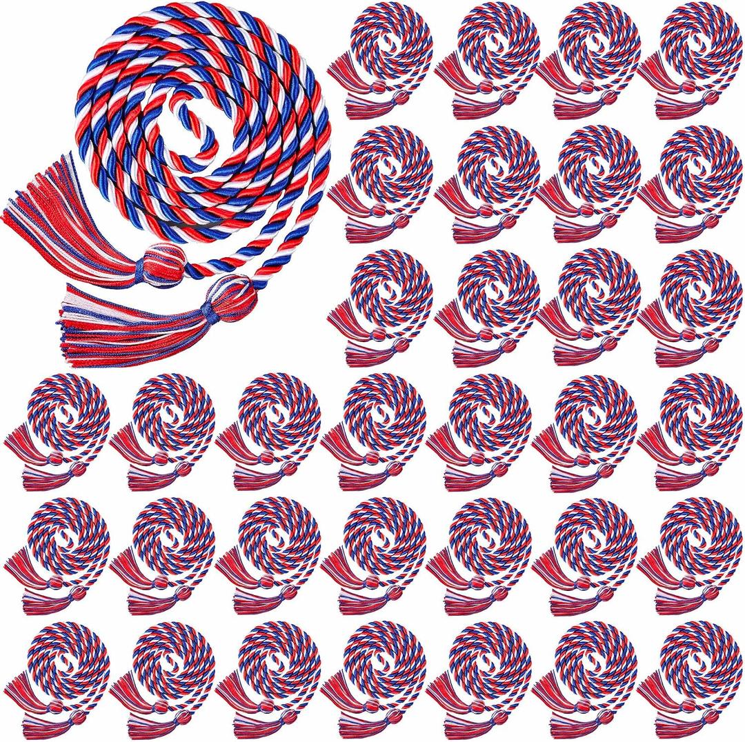 Boao 100 Pieces Graduation Cords Bulk 2026 Braided Honor Cord with Tassels for Graduation College Students (Red,Blue,White)