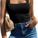 BZB Womens Ribbed Tank Tops 2025 Summer Sleeveless Square Neck Shirts Casual Slim Fitted Knit Shirts (Large, 01 Black)