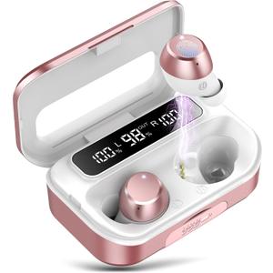 Ear buds Wireless Bluetooth Earbuds 2024 Upgrade Bluetooth 5.3 Headphones Deep Bass Earphones 100H Playtime in-Ear Earbud with LED Power Display IP7 Waterproof Earphones Sport Headset for iOS/Android (Rose)