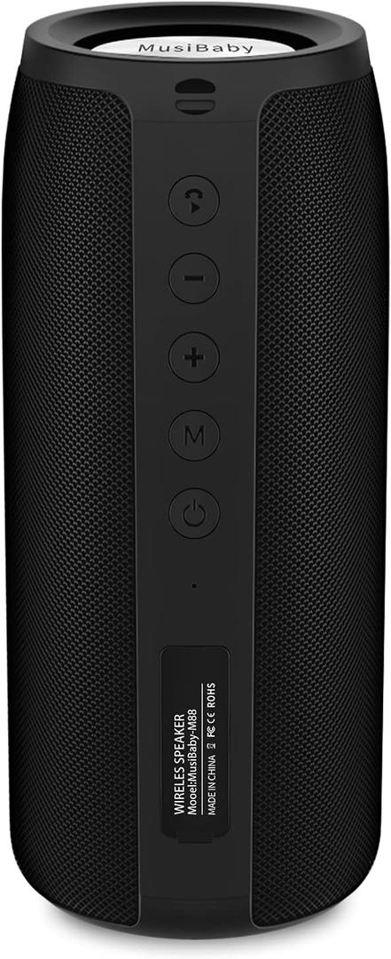 Bluetooth Speaker,MusiBaby M88 Speakers,Dual Pairing, Bluetooth 5.3,Loud Stereo Sound,Booming Bass,30H Playtime for Home& Outdoor Party,Beach,Portable Speaker,Gifts(Black)