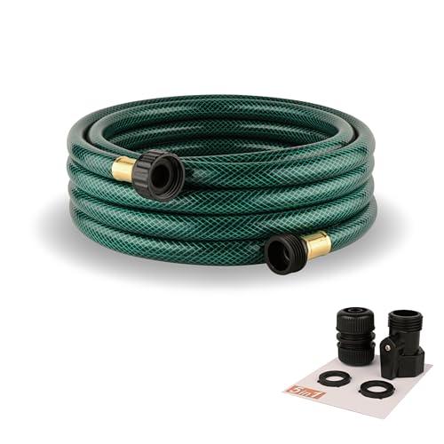 15FT Lightweight PVC Garden Hose: 1/2 Inch Flexible Hose with 3/4 Inch GHT and Shut Off Valve - Leak-Proof Design with Washers and Repair Connector for Small Yard Car Washing