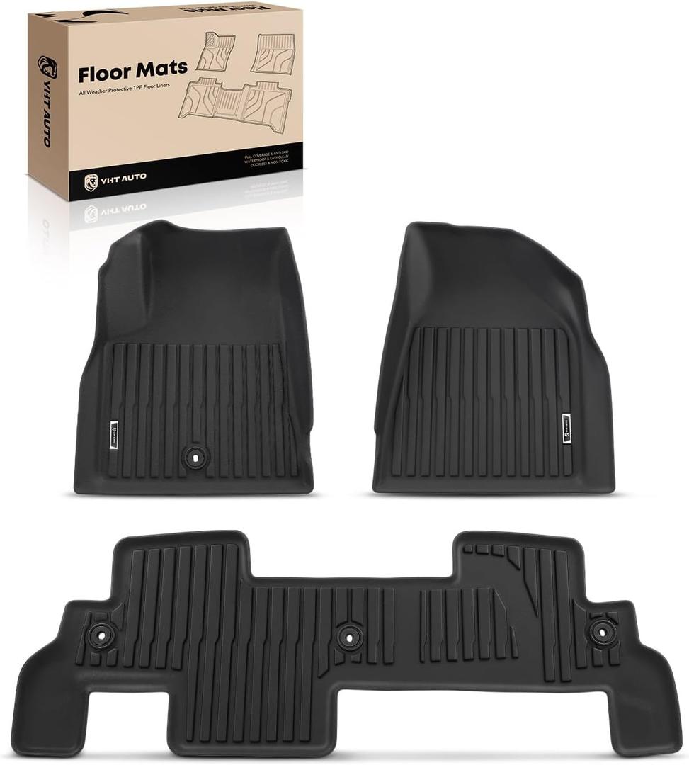 YHTAUTO Floor Mats Buick Enclave & Chevrolet Traverse & GMC Acadia Limited & Saturn Outlook (with 2nd Row Bench Seats), Floor Liners All-Weather, 1st & 2nd Row, Set of 3