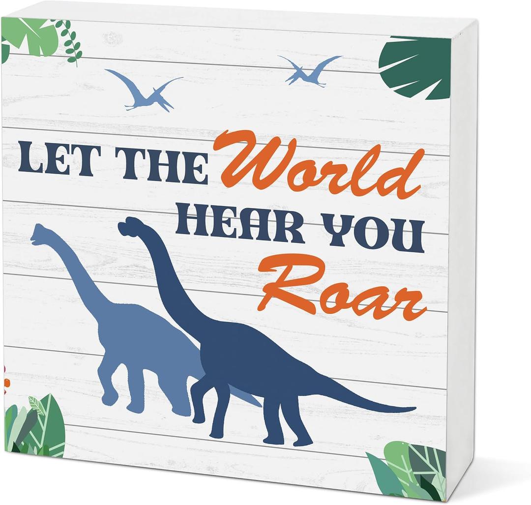 Rustic Dinosaur Wooden Block Sign, Decorative Sign for Boys' Room, Office, Home, Gift Idea, 5" x 5"