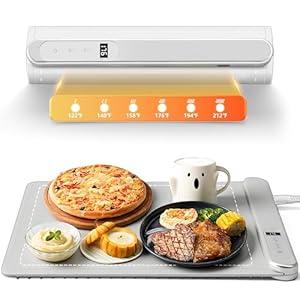 Silicone Food Warming Mat, Small Warming Tray with 6-Temp & Timer Control, Foldable Food Warmer, Single Plate Heating Mat for Sourdough, Kitchen, Overnight