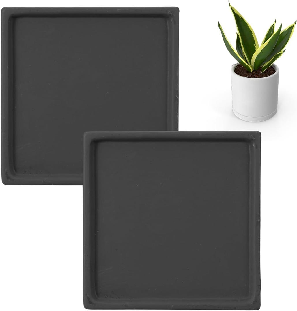 uxcell 2 Pcs Square Plant Saucers, 4.7 Inch Ceramics Plant Drip Trays for Pots, Heavy Duty Flower Pot Saucers for Indoors and Outdoors, Black