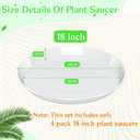 FUIJOL 4 Pack Clear Plant Saucer, Durable Plant Drip Trays Saucers for Pots, No Holes Water Catcher Trays for Indoor Outdoor Planter, Sturdy Base Plate (18", Clear)