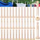 120 PCS Wood Doll Pins with Stand - Unfinished Clothespins, Decorative Clothespins and Wooden Round Peg for Painting, Fit for Painting and Doll Ornaments