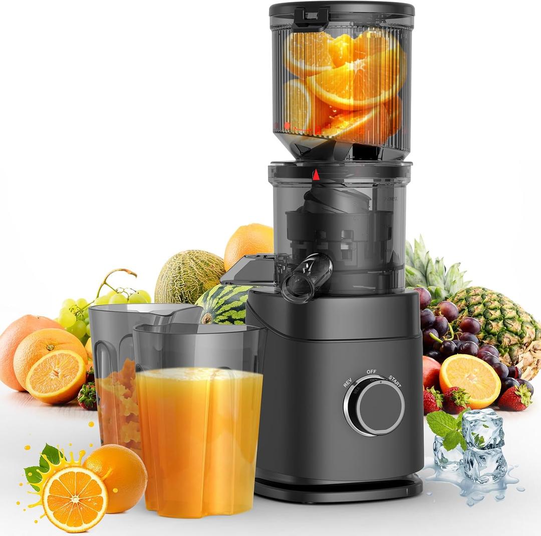 Juicer Machines, Cold Press Juicer with Wide Chute, 150 Watts Slow Masticating Juicers, High Juice Yield for Leafy Greens, Fruits & Vegetables, Easy to Clean