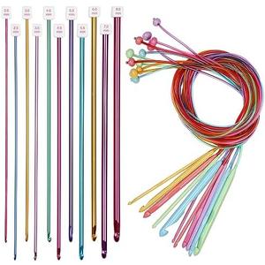 Aeelike Tunisian Crochet Hooks Set with Cable, Tunisian Crochet Hook 2-8 mm Aluminum Colorful Afghan Crochet Hooks 3.5-12 mm, Smooth Long Tunisian Crochet Hook with Cable for Beginner