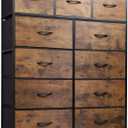 WLIVE Storage Organizer Unit with 11 Fabric Bins, Storage Drawers Organizer with Steel Frame, Tall Storage Tower Organizaton for Living Room, Hallway, Office, Rustic Brown (Rustic Brown Wood Grain Print)
