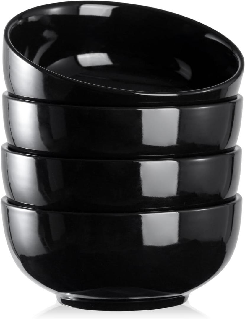 DOWAN 22 OZ Ceramic Soup Bowls & Cereal Bowls - 6" Classic Bowls Set of 4 for Soup, Cereal, Oatmeal, Fruit, Rice - Dishwasher & Microwave Safe (Black)