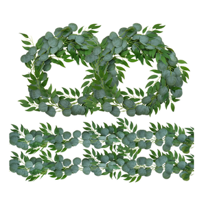 Trimgrace 4 Pack Artificial Eucalyptus Garland with Willow Leaves Each 6.5 Feet Fake Greenery Garland Vine for Table Runner Centerpiece Stairs DIY Garlands Decor