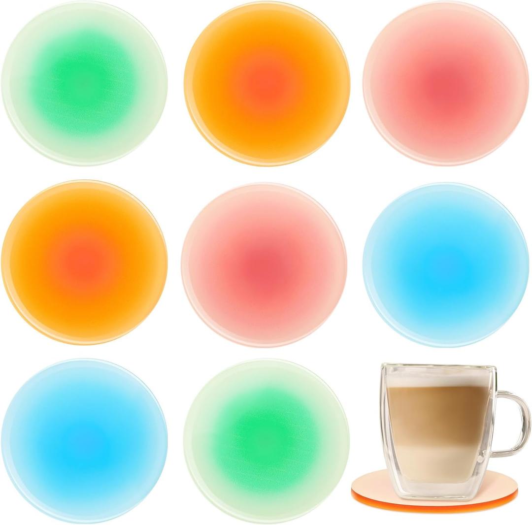 Irenare 8 Pieces Colorful Acrylic Coaster 3.9 Inches Cute Coasters Round Heat Resistant Holder Anti Slip Table Aesthetic for Coffee Table Home Decoration Gift(Classic Series) (Red, Orange, Blue, Green)