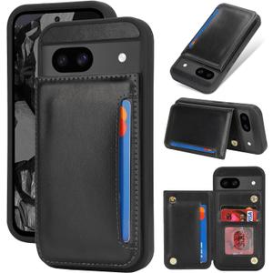 ICoverCase Compatible with Google Pixel 8a Case with Card Holder, Wallet Phone Case for Women Men [RFID Blocking] PU Leather Protective Wallet Case for Pixel 8a (Black)