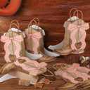 Sinload 24 Western Gift Bags Cowgirl Cowboy Boots Paper Bags with Pink Bow Handles Candy Goodie Treat Grocery Shopping for Cowgirl Party Supplies Birthday Western Party Favors (Brown Style)