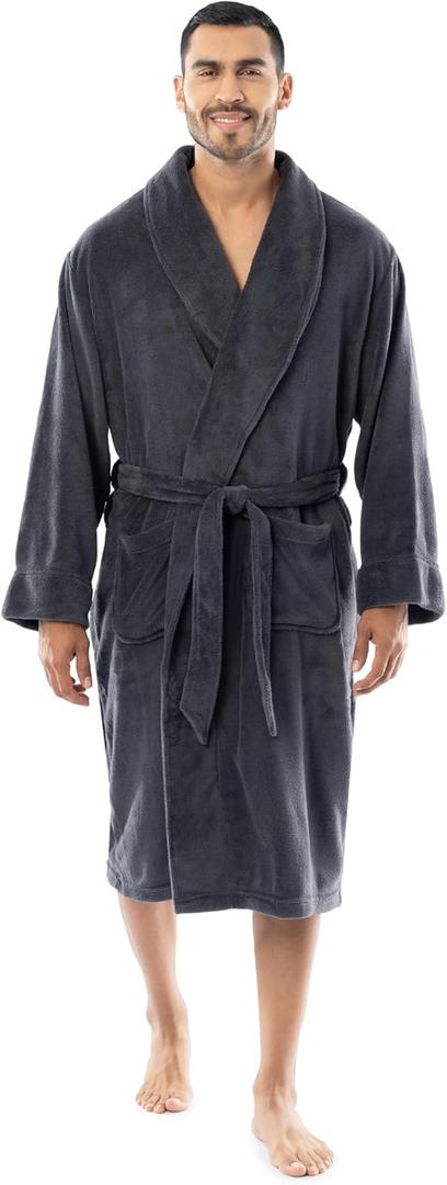 Fruit of the Loom Men's Solid Plush Fleece Robe (Grey)