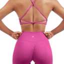SUUKSESS Women Seamless 2 piece Workout Sets Strappy Padded Sports Bra Booty High Waisted Shorts Outfits (Hot Pink, S)
