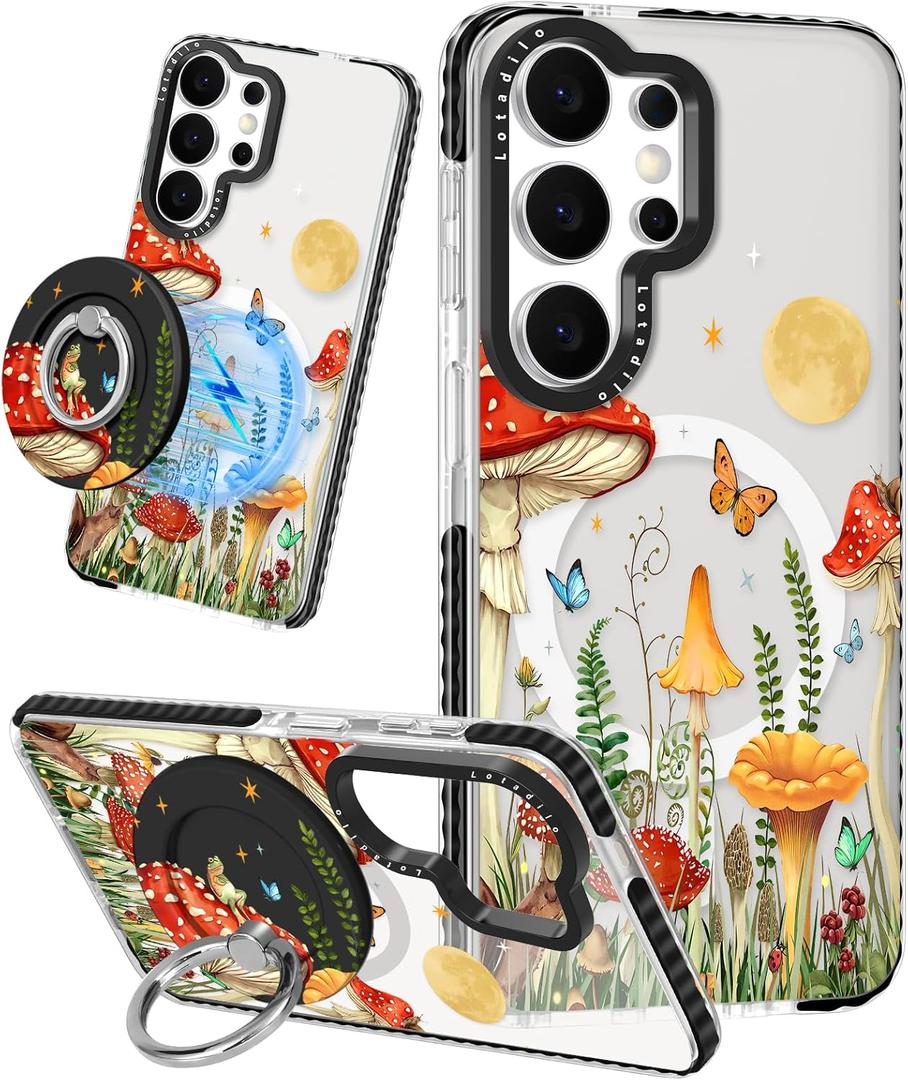 Lotadilo Cute Case for Samsung Galaxy S26 Ultra for Women Girls - Funny Butterfly Mogu Design Compatible with Magsafe Magnetic Ring Holder Kickstand Fashion TPU Phone Covers