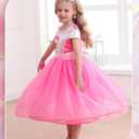 Luzlen Girls Princess Costume Pink Dress Up Outfit for Halloween Cosplay Carnival Party, 6-7 Years(Label 140)