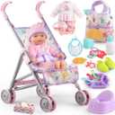 Baby Doll with Stroller Set for Realistic Pretend Play for 3 4 5 6 7 Year Old Toddler Girls Gifts. Baby Stroller Toys includes 12.5-inch Baby Dolls, 2 sets Doll Clothes and 17 PCS Doll Accessories