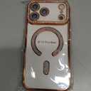 for iPhone 17 Pro Max Case Magnetic, [Compatible with MagSafe] Women Cute Clear Glitter Bling Diamond Rhinestone Sparkly Case Camera Lens Protectors Plating Cover 6.9'' 2025, Orange