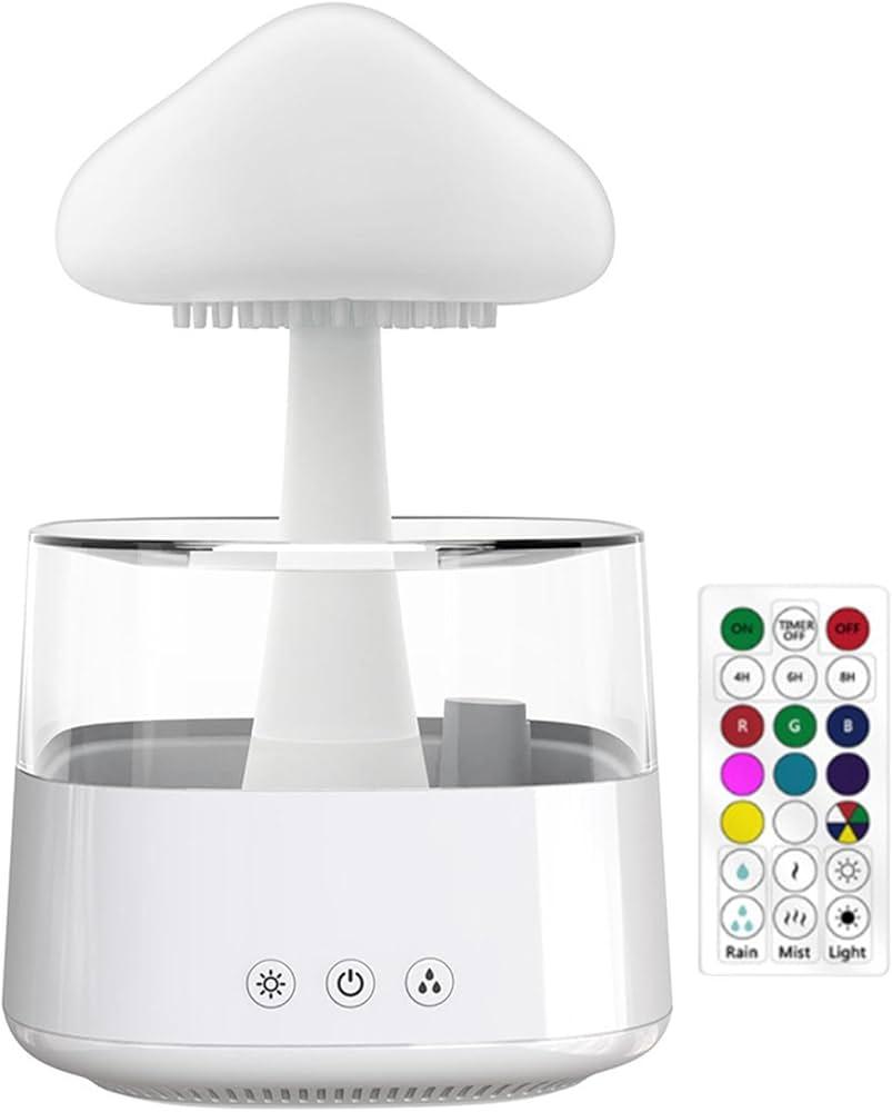 Weljoy Mushroom Cloud Rain Lamp, 7 Color Changing LED Tabletop Fountain with Water Drip Sounds, USB Rechargeable Desk Decor for Home, Office 
