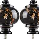 KAMANINA Marbled Replacement Finials for 1 or 7/8 Inch Black Curtain Rods, M6 Screw Drapery Rod Finials, 2 Pack