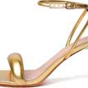 RIBONGZ Light Gold Strappy Kitten Heels For Womens Square Open Toe Sexy Sandals Comfortable Dressy Stiletto High Heels Wedding Party Evening Prom Dress Shoes 9