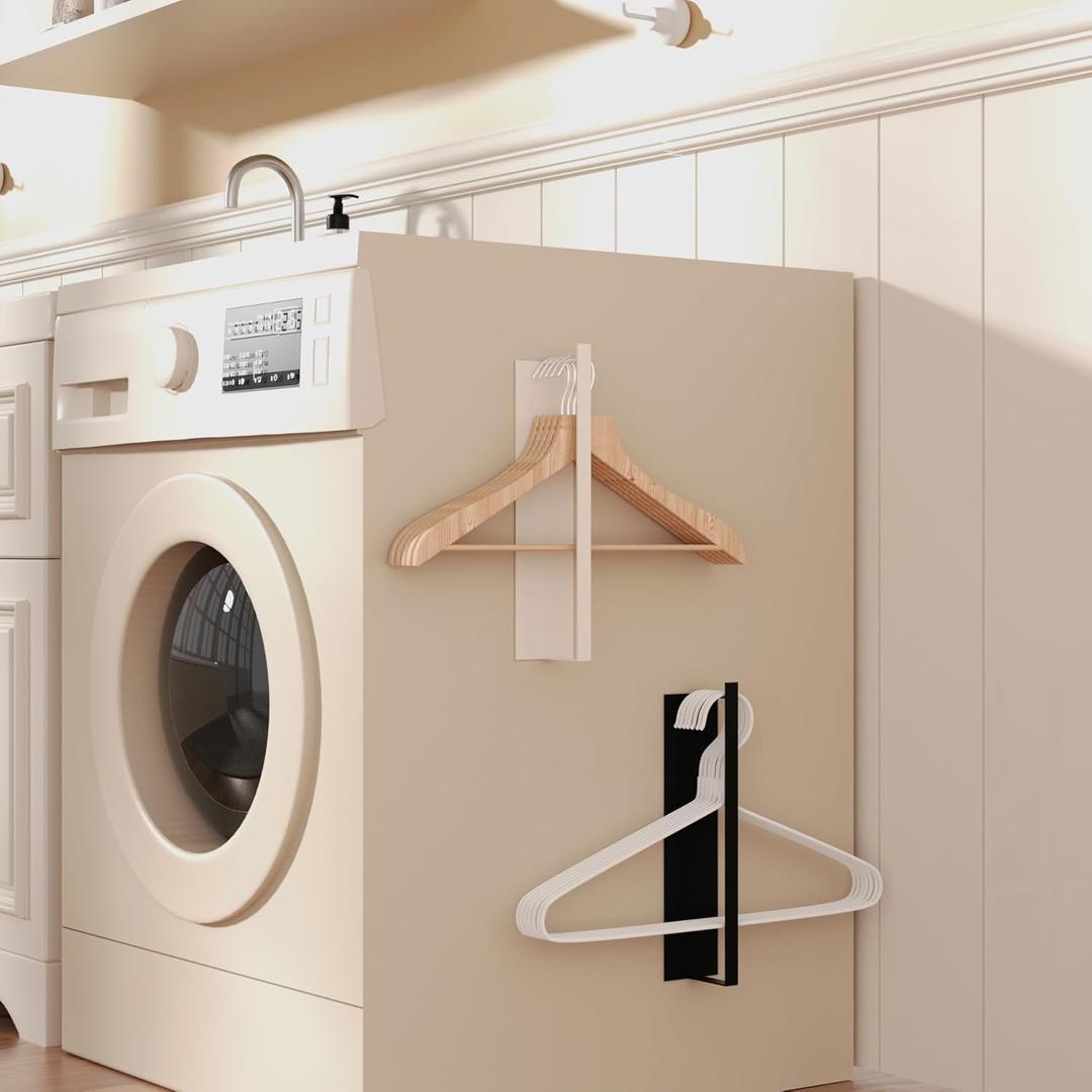 2 Pack Magnetic Hanger Holder for Laundry Room, Coat Hanger Organizer, Magnetic Shelf, Storage Rack for Washing Machine, Closet (Black)