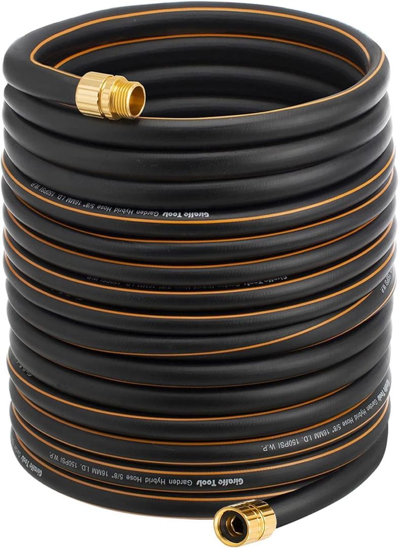 Giraffe Tools Garden Hose 5/8" x 100ft, Custom Length, No Kink, Flexible, Leakproof Water Hose, Male Female Fittings, 600 Burst PSI, 100ft, Black Orange