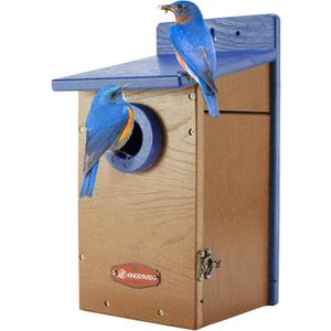 Kingsyard Recycled Plastic Bird House for Outdoor - Durable Nesting Box with Clear View Panel & Predator Guard for Bluebird Wren Swallow Finch, Blue & Brown