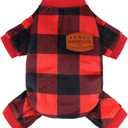 Dog Christmas Pajamas Soft Velvet Red Plaid Dog Christmas Outfit Warm Pet Winter Clothes for Large Pet Dogs Cats