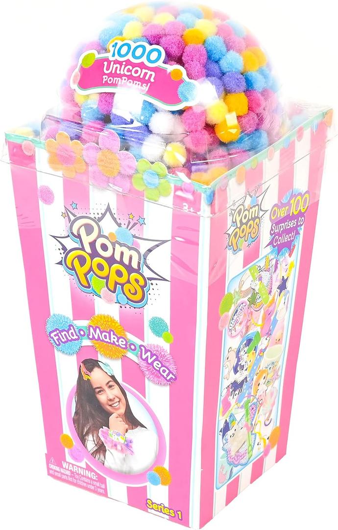 Sunny Days Entertainment Pom Pops - Surprise DIY Craft Activity Kit for Kids - Receive Either The Unicorn, Mermaid or Llama Style - Colors and Styles May Vary, 2 Pack