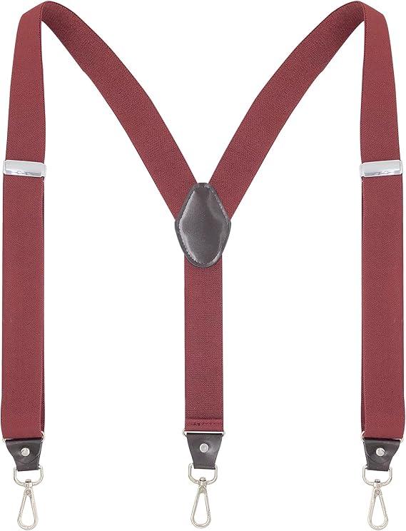 AUSUKLER Men's Suspenders with Swivel Hooks and Elastic Straps Y-back, for Heavy Duty, Big and Tall (Burgundy)
