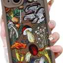 KANGHAR Case for iPhone 15 Plus Card Slot Phone Case, Cute Mushroom Design with Card Holder for Women Girls Slim Shockproof Wallet Cover-Brown