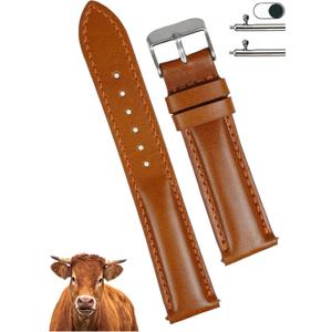 vinacreations 22mm Vintage Orange Brown Leather Watch Band Men Quick Release Replacement Strap Soft Handmade Wristband Stainless Steel Buckle, Christmas Father's Day Gift for Dad Husband DH-202-22MM