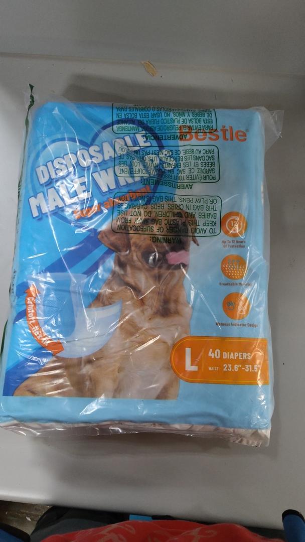 Male Dog Wrap, Disposable Dog Diapers, 40 Count, L (Waist 23.6”-31.5”), Wetness Indicator, Ultra Protection, Leak Proof, Super Absorbent, Soft