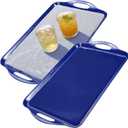 Extra Large Blue Serving Tray with Handles, 19''x11.6'' Melamine Platters, Ottoman Tray for Serving Food, Turkey, Cookie, Cupcakes, Desserts, Dishwasher Safe, Set of 2, Mats Included