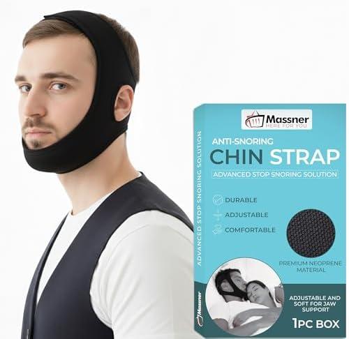 Massner Premium Chin Strap for Sleeping, Breathable, Comfortable CPAP Chin Strap for snoring- Airflow jaw Strap for Men and Women, Adjustable Snore Stopper Chin Strap, Keep Mouth Closed While Sleeping