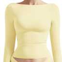 SUUKSESS Women Crew Neck Long Sleeve T Shirts Double Lined Tight Fitted Crop Top (Small)