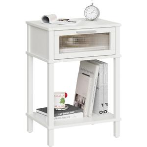 Nightstand Wooden Bedside Table with Drawer White Night Stands Modern Style Small End Table Side Table with Storage Shelf for Bedroom Living Room MLBZ10W