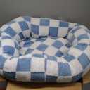 Ohocut Checkered Dog Bed, Cute Blue Retro Style Aesthetic Round Warming Pet Calming Beds for Small Dog and Cats, Plush Cozy Donut Dog Beds Washable, 30" L x 24" W x 8" Th