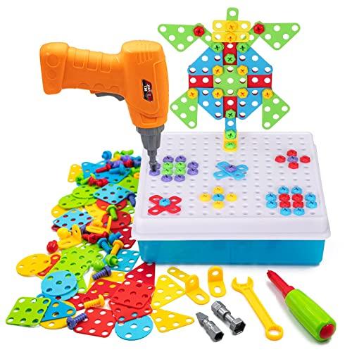 STEM Drill & Build Kit for Kids Ages 3-8 | Electric Toy Drill with 193+ Pieces (Screws, Nuts, Rainbow Fasteners) | Creative Design Construction Toys for Boys Girls | Gift for Birthdays, Christmas