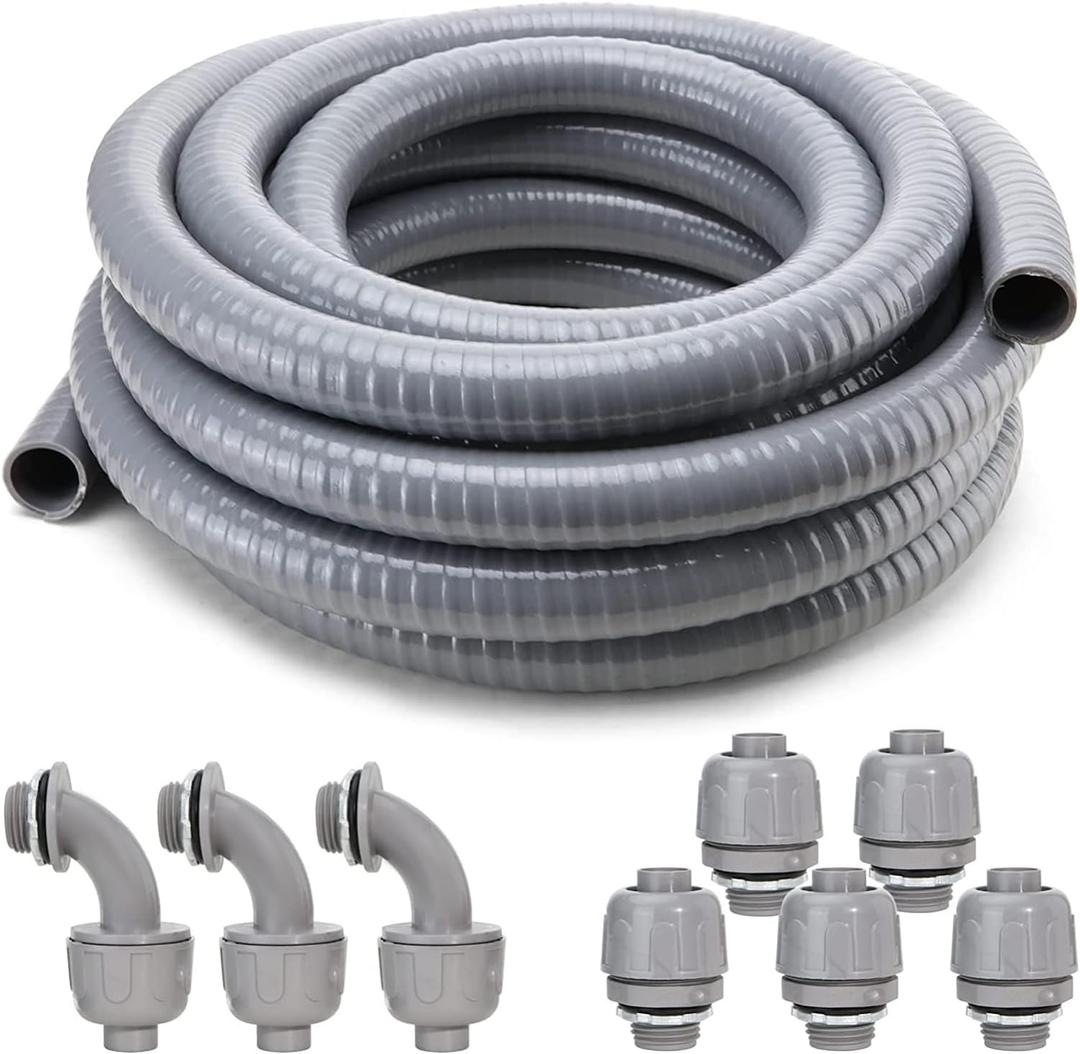 DWALE Liquid-Tight Conduit and Connector Kit,Flexible Non Metallic Liquid Tight Electrical Conduit,1inch25ft Electrical Conduit Kit,with5 Straight and3 Angle Fittings Included,1 in. Dia (25FT)