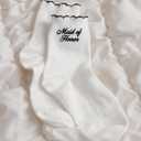 xo, Fetti Maid of Honor Sock - White Ribbed Socks with Black Embroidery | Maid of Honor Gift, Bridal Party Socks, Bachelorette Party, Wedding Day Gift, Bridal Shower, Getting Ready Outfit (White)