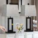 Touch Control Table Lamp Set of 2, Modern Black Bedside Lamps with USB C+A Ports & AC Outlet, 3 Way Dimmable Bedroom Lamps for Night Stands Bedroom Living Room,Nightstand Lamp