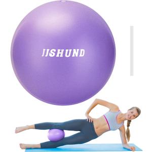 jjshund Pilates Ball, 9 Inch Small Exercise Mini Soft Workout Yoga Ball with Exercise Guide, for Home Gym Yoga, Pilates, Core Training, Workout, Balance, Stability (25 cm, Purple)