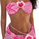 SOLY HUX Women's 3 Piece Swimsuit Floral Halter Bikini Set Beach Vacation Bathing Suit with Drawstring Cover Up Skirt Large