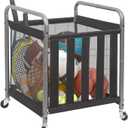 STORAGE MANIAC Ball Storage Bin Rolling Sports Ball Cart, Metal Garage Organizer Sport Rack Basketball Storage Cage for Garage or Gym, Indoor & Outdoor Sports Equipment Organizer (Black)